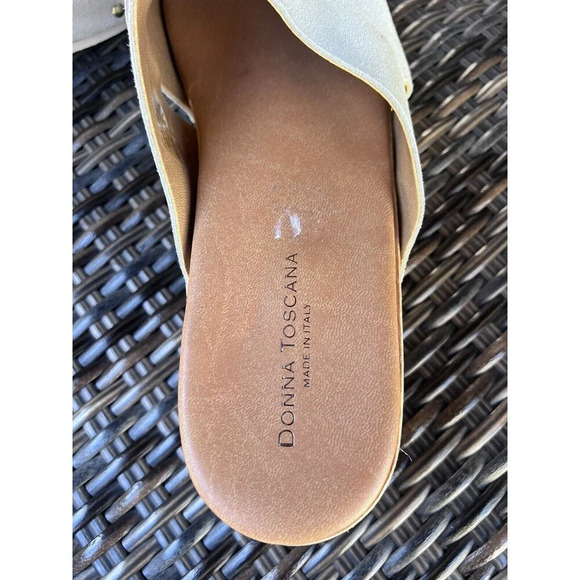 Donna Toscana Italy Womens Size‎ 9 Shoes Beige Suede Slides Wood Sandals New - Picture 5 of 6